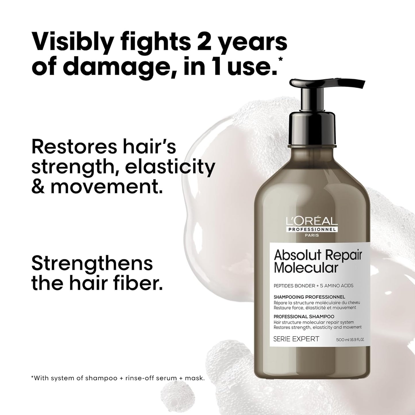 L’Oréal Professionnel Absolut Repair Molecular Shampoo – Strengthening Cleanser for Severely Damaged Hair