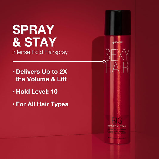 SexyHair Big Spray & Stay Intense Hold Hairspray — can with 2x volume, hold-level 10 and all-hair-type claims