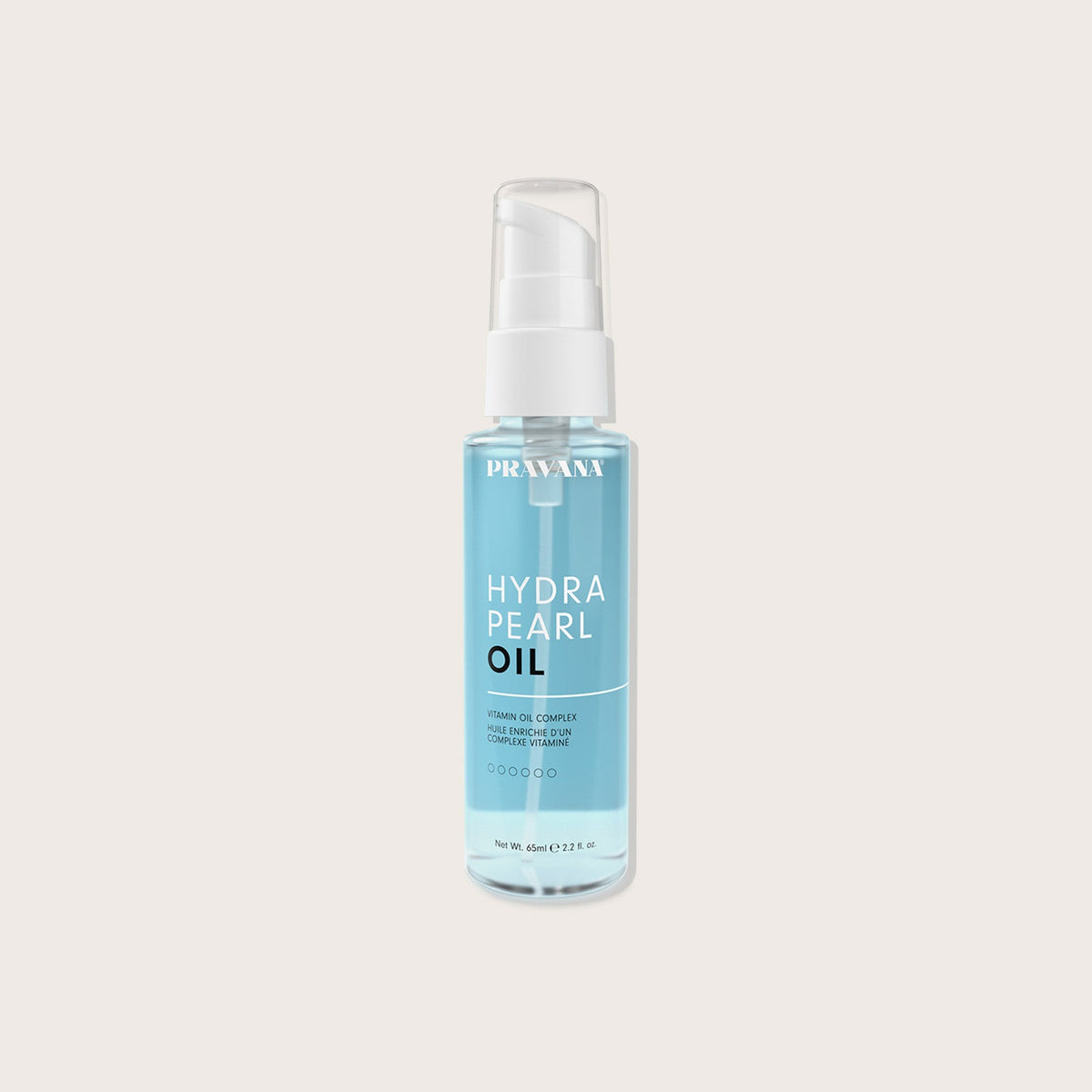 Oil enrichie d'un complexe vitamine Hydra Pearl — flacon pompe bleu 65 ml, vue de face du distributeur