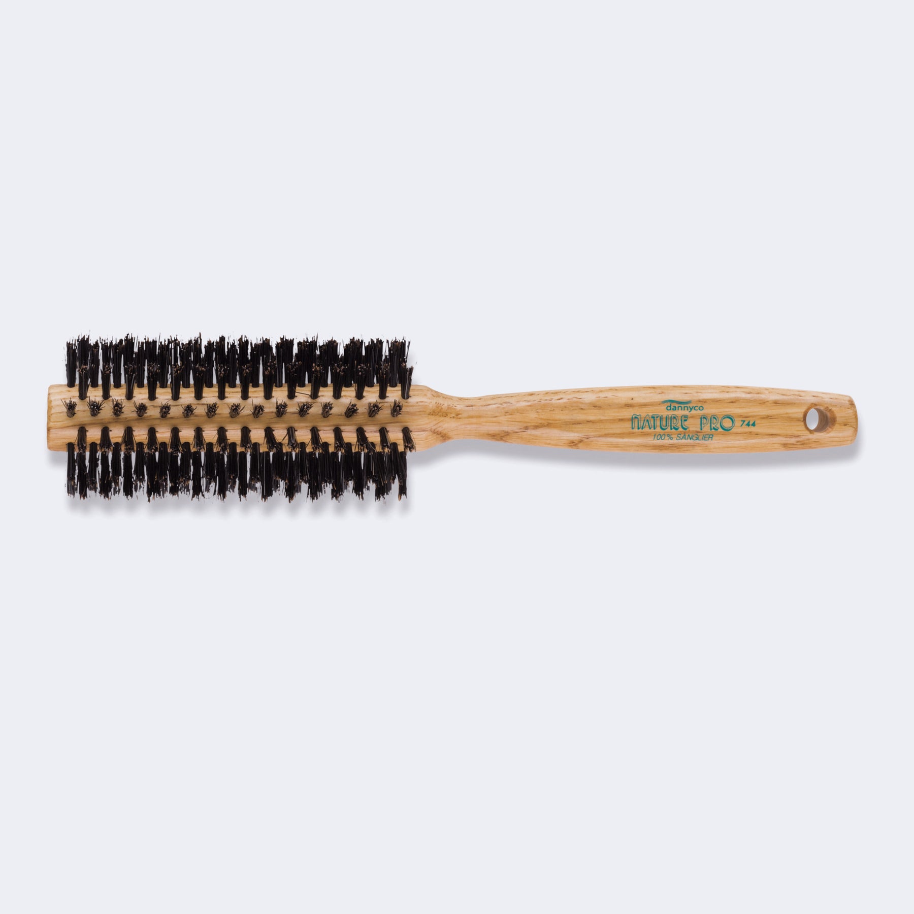 DANNYCO NATURE PRO CIRCULAR OAK WOOD BRUSH WITH BOAR BRISTLES, LARGE, TWELVE ROWS