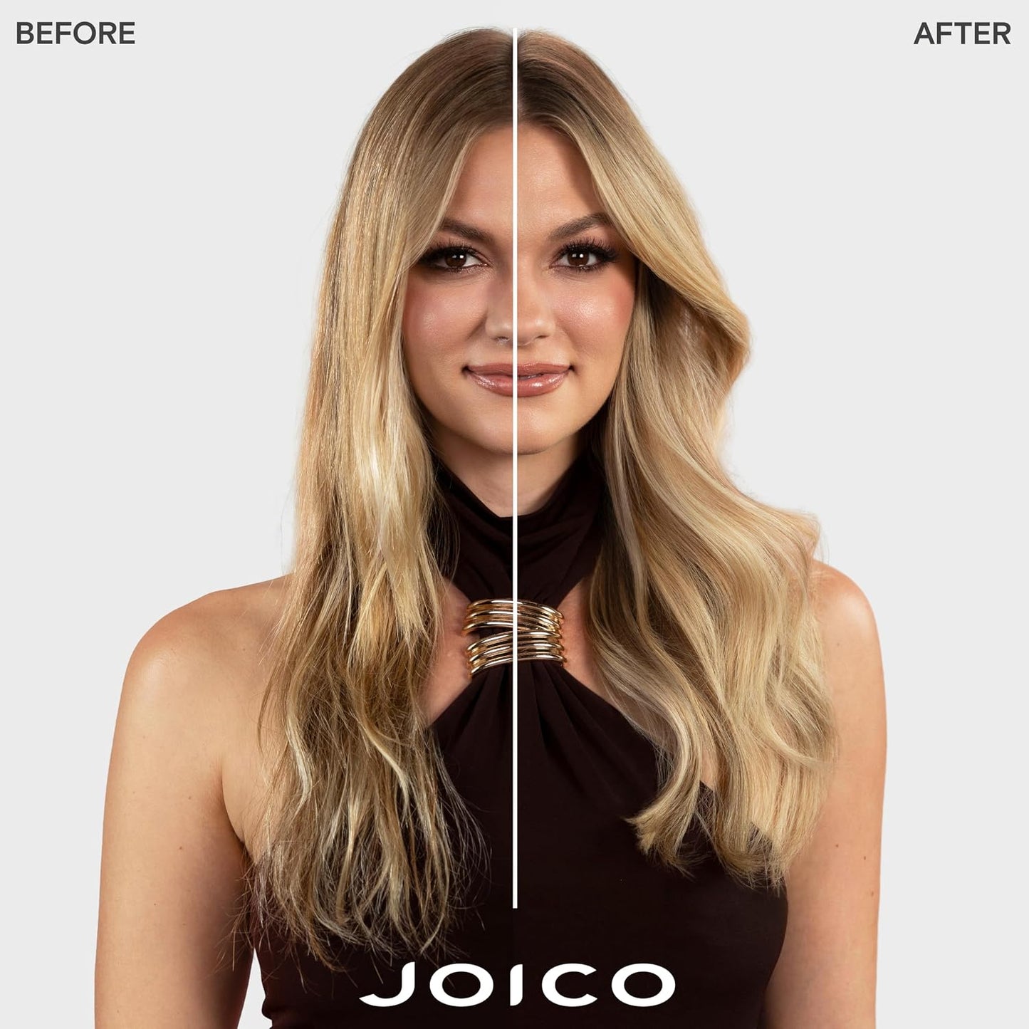 Joico Defy Damage In a Flash — before-and-after model result, Joico brand frame