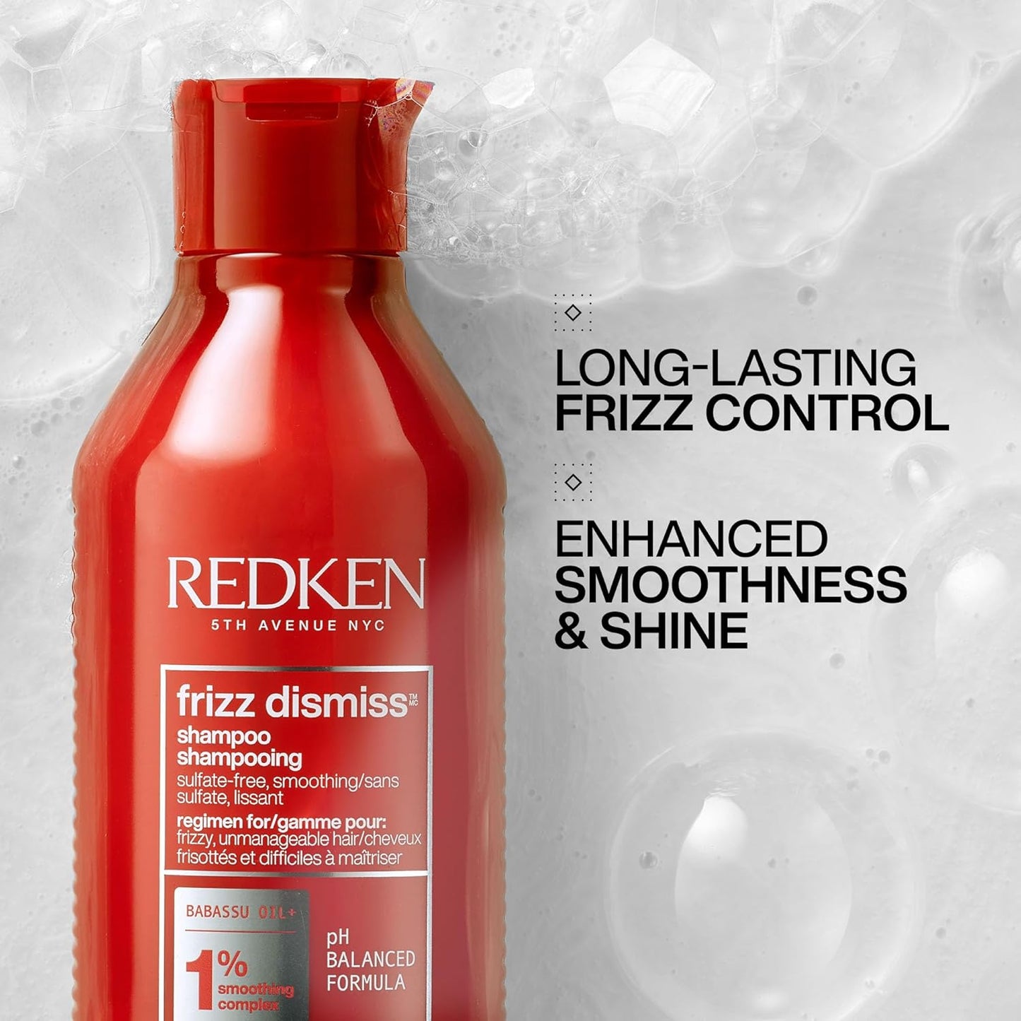 Redken Frizz Dismiss Shampoo, Sulfate-Free Anti-Frizz Solution with Babassu Oil, Adds Smoothness & Shine, For All Hair Types