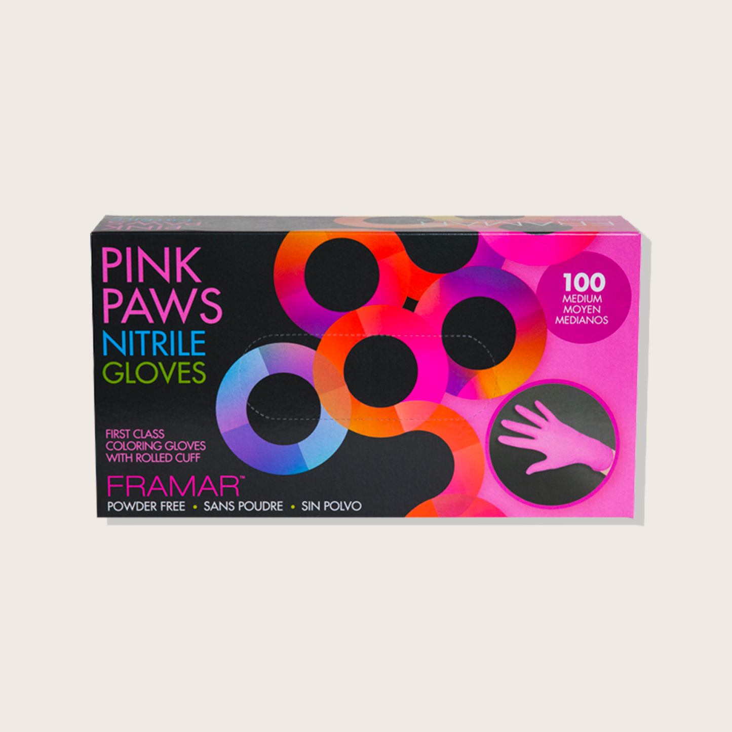 Gants en nitrile Pink Paws – moyen – 100 unités