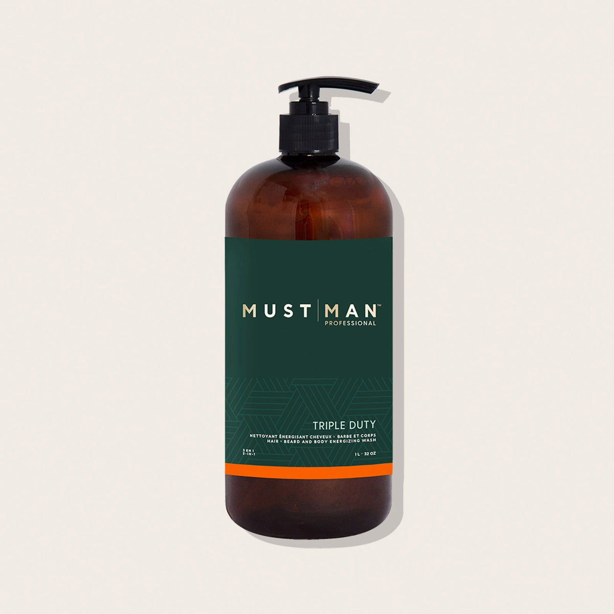Must Man Professional Triple Duty Hair, Beard & Body Wash — 1 L amber pump bottle, front label, plain background