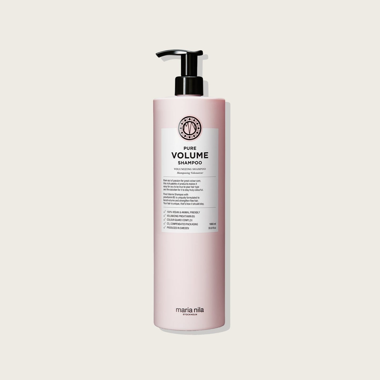 Maria Nila Pure Volume Shampoo - Boosts Volume & Strength for Fine Hair — 1L bottle, front label, plain background
