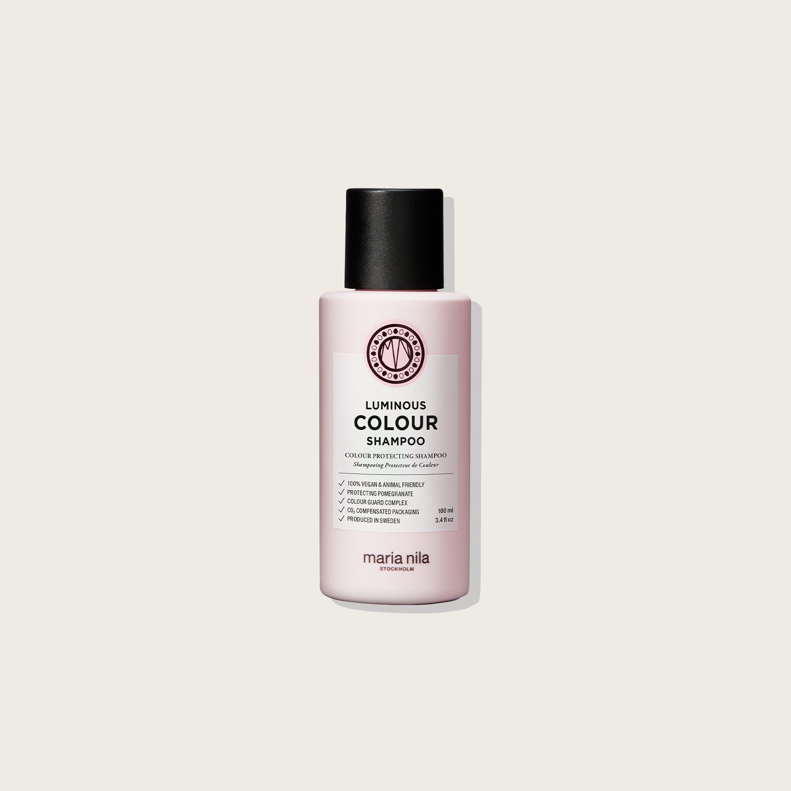 Maria Nila Luminous Colour Shampoo - Preserve Color & Enhance Shine — 100ml bottle, front label, plain background