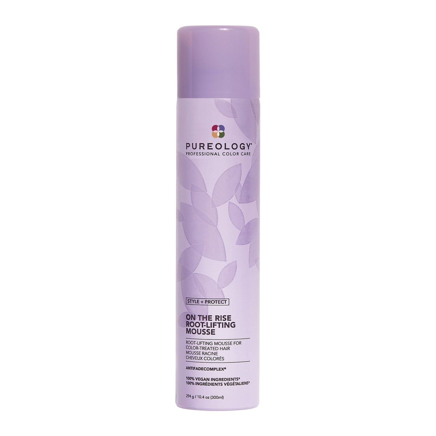 Pureology Style + Protect On the Rise Root-Lift Mousse — lilac 294 g aerosol can, front label, plain white background