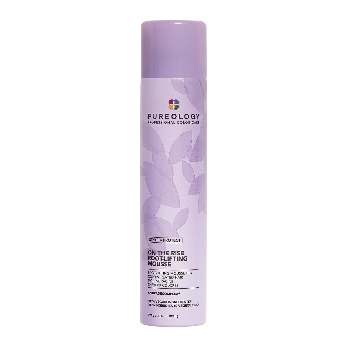 Pureology Style + Protect On the Rise Root-Lift Mousse — lilac 294 g aerosol can, front label, plain white background