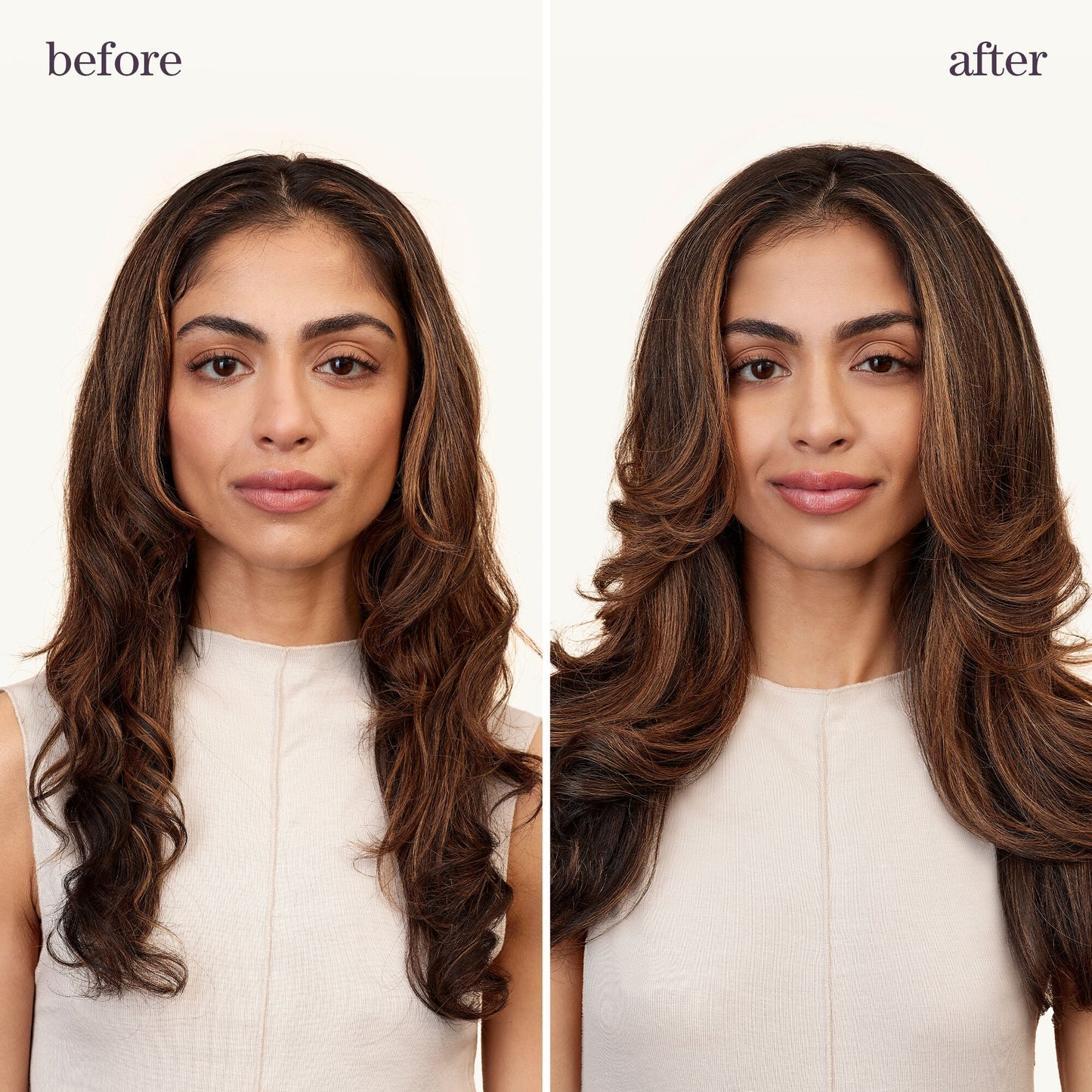 Pureology Style + Protect On the Rise Root-Lift Mousse — before and after on dark hair, added body and lift