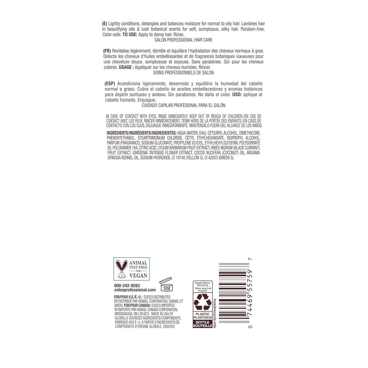 Bain de Terre Balancing Conditioner — product back label with ingredients and directions