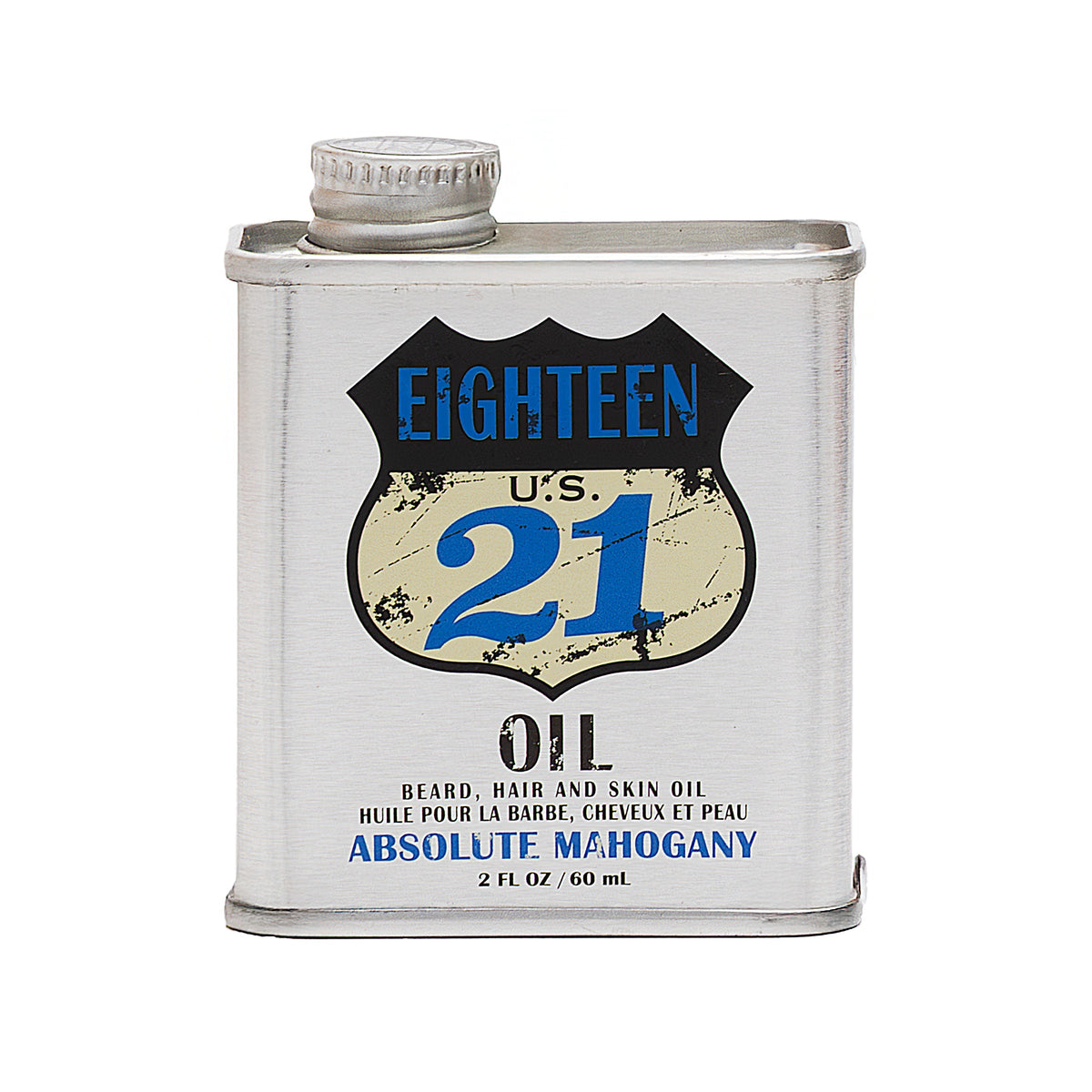 18.21 Man Made Beard, Hair & Skin Oil — Absolute Mahogany 2 oz tin, official packshot