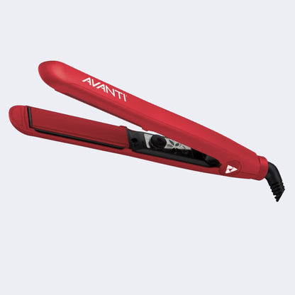 Avanti 1" Titanium, Tourmaline & Ceramic Flat Iron – red housing, product shown alone on a plain white background / Fer plat Avanti en titane, tourmaline et céramique de 1 po – boîtier rouge, produit seul sur fond blanc uni