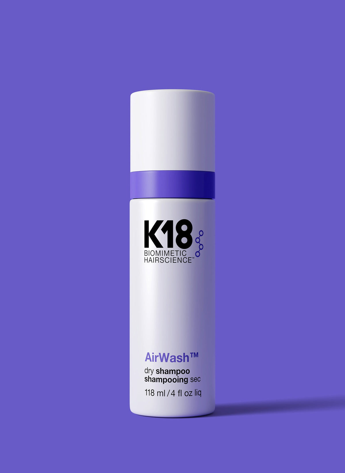 K18 AirWash Non-Aerosol Dry Shampoo — 4 oz (118 ml) spray bottle, front label