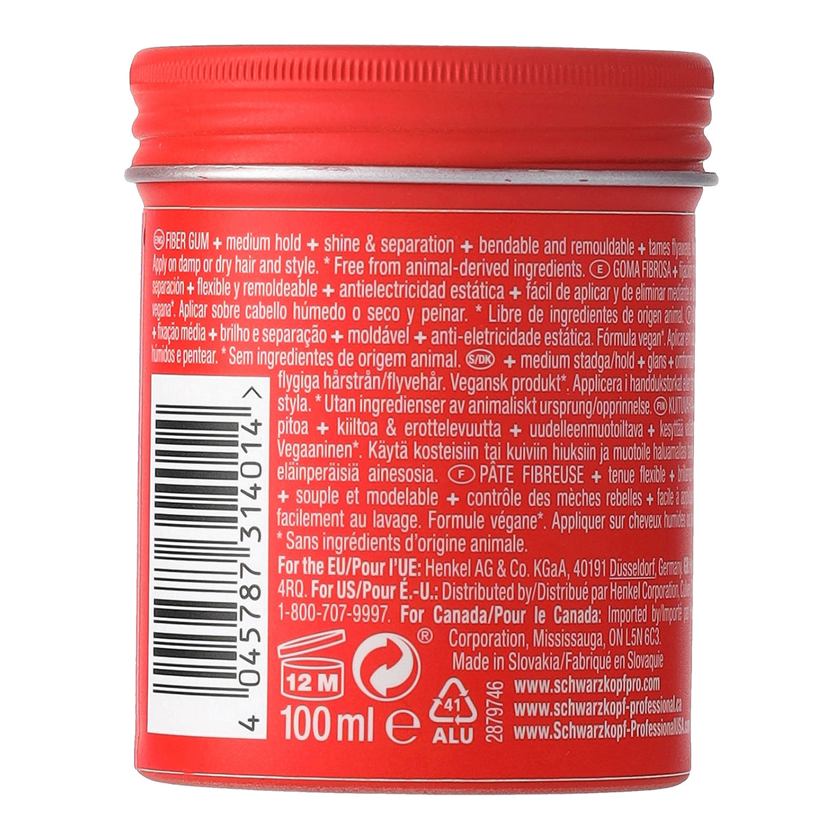 OSiS+ Thrill Elastic Fibre Gum — 100 ml red tub, back view with barcode