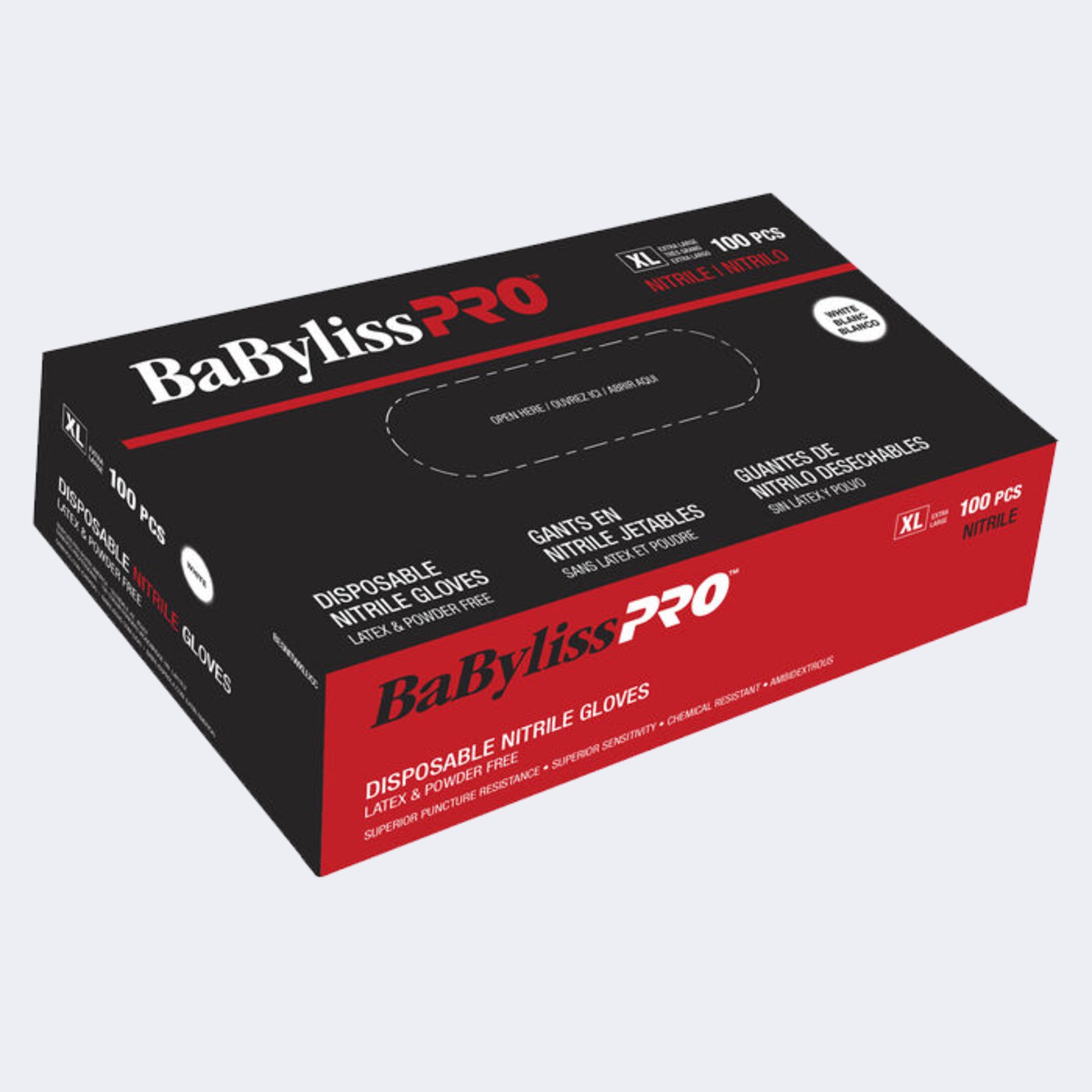 BaBylissPRO Disposable Nitrile Gloves – White, Powder-Free in Four Sizes