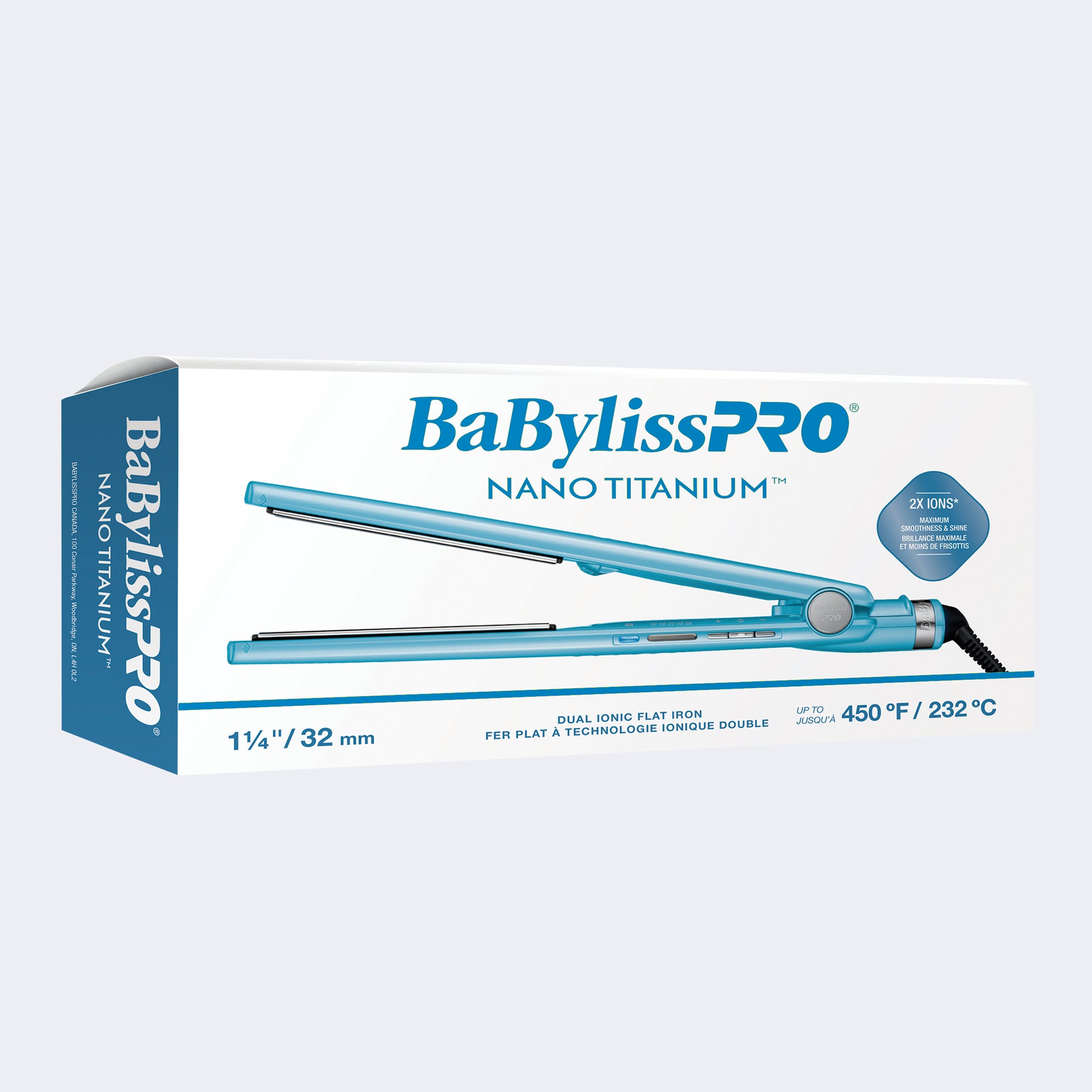 BaBylissPRO Nano Titanium Dual Ionic Flat Iron – 1-1/4 Inch, Ions On or Off