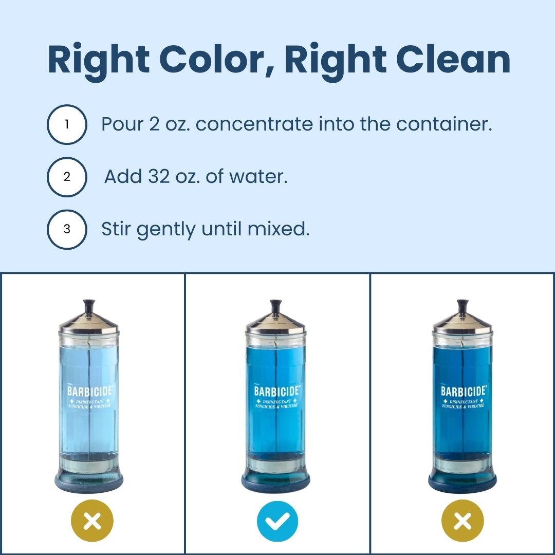 Barbicide mixing ratio: 2 oz concentrate to 32 oz water