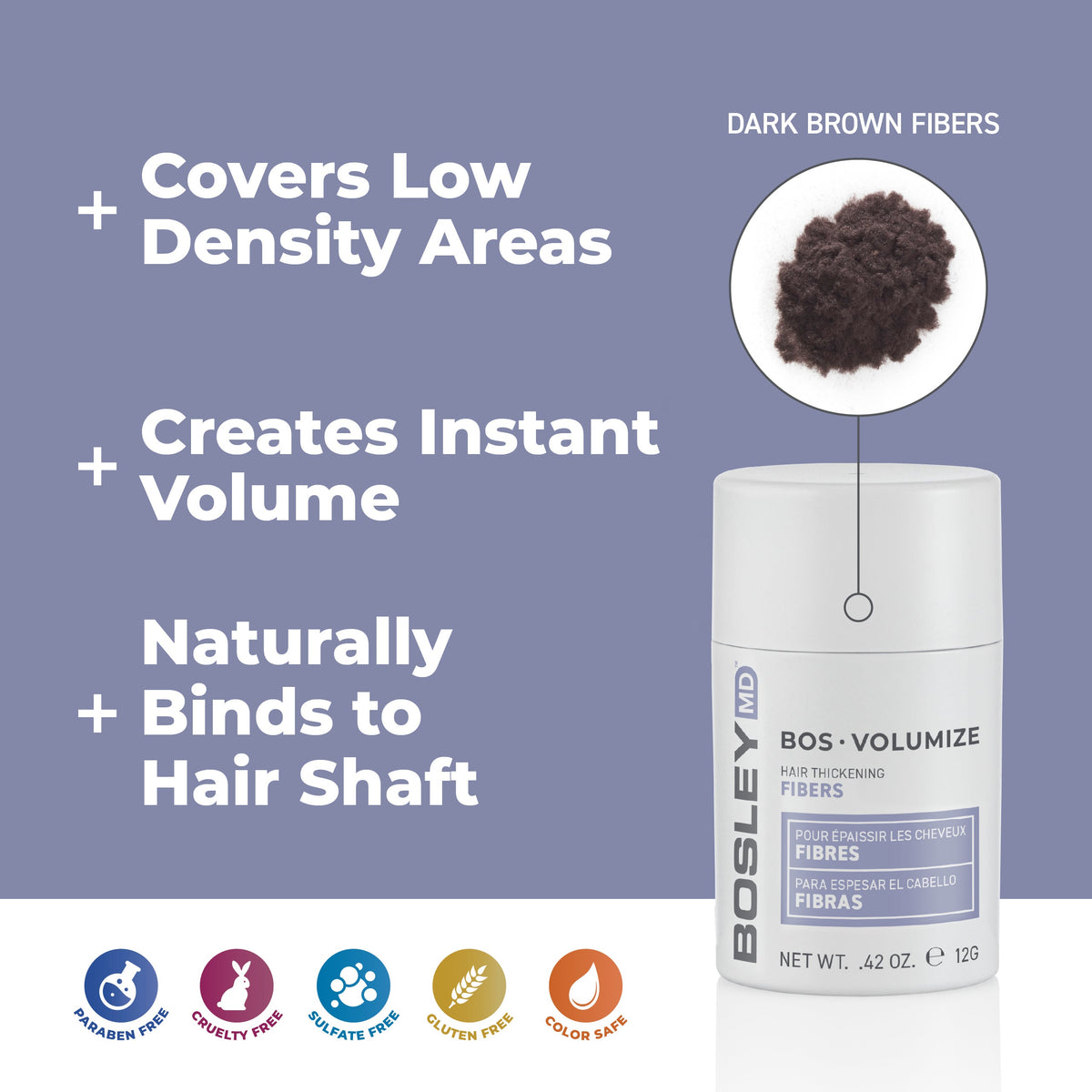 BosleyMD BosVolumize Hair Thickening Fibers – Dark Brown 12 g