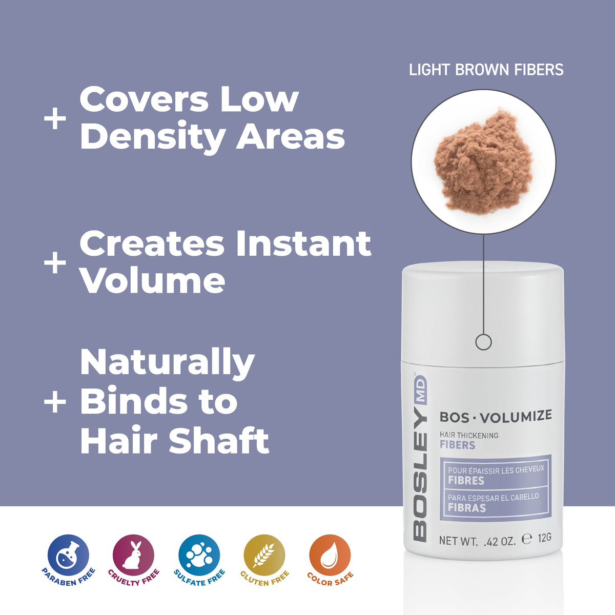 BosleyMD BosVolumize Hair Thickening Fibers – Light Brown 12 g