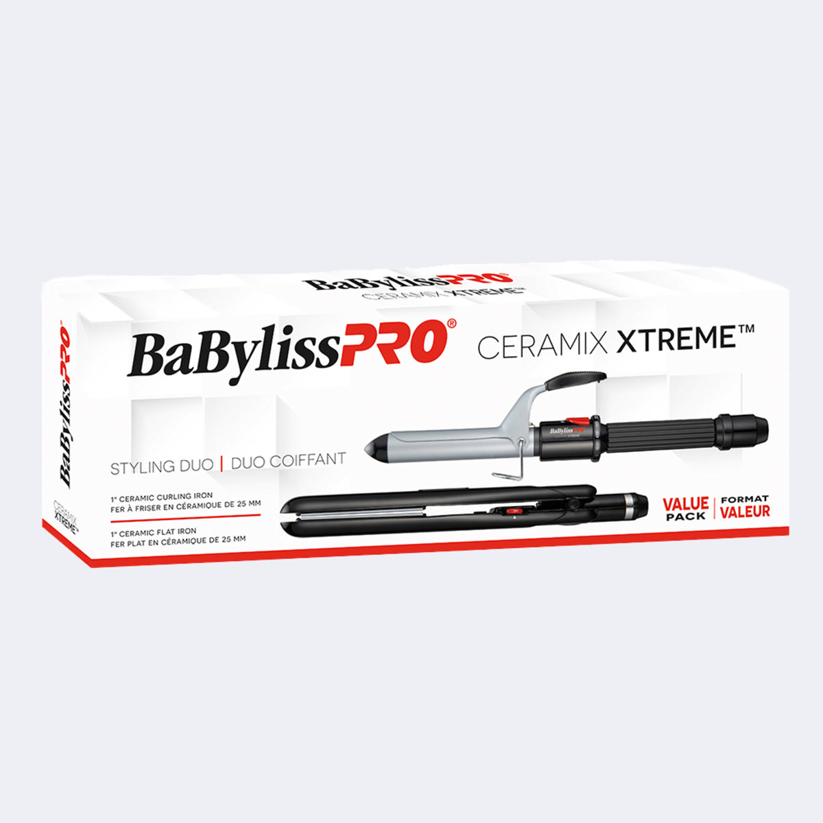 BaBylissPRO Ceramix Xtreme Curling Iron & Flat Iron Duo – 1 Inch Pair