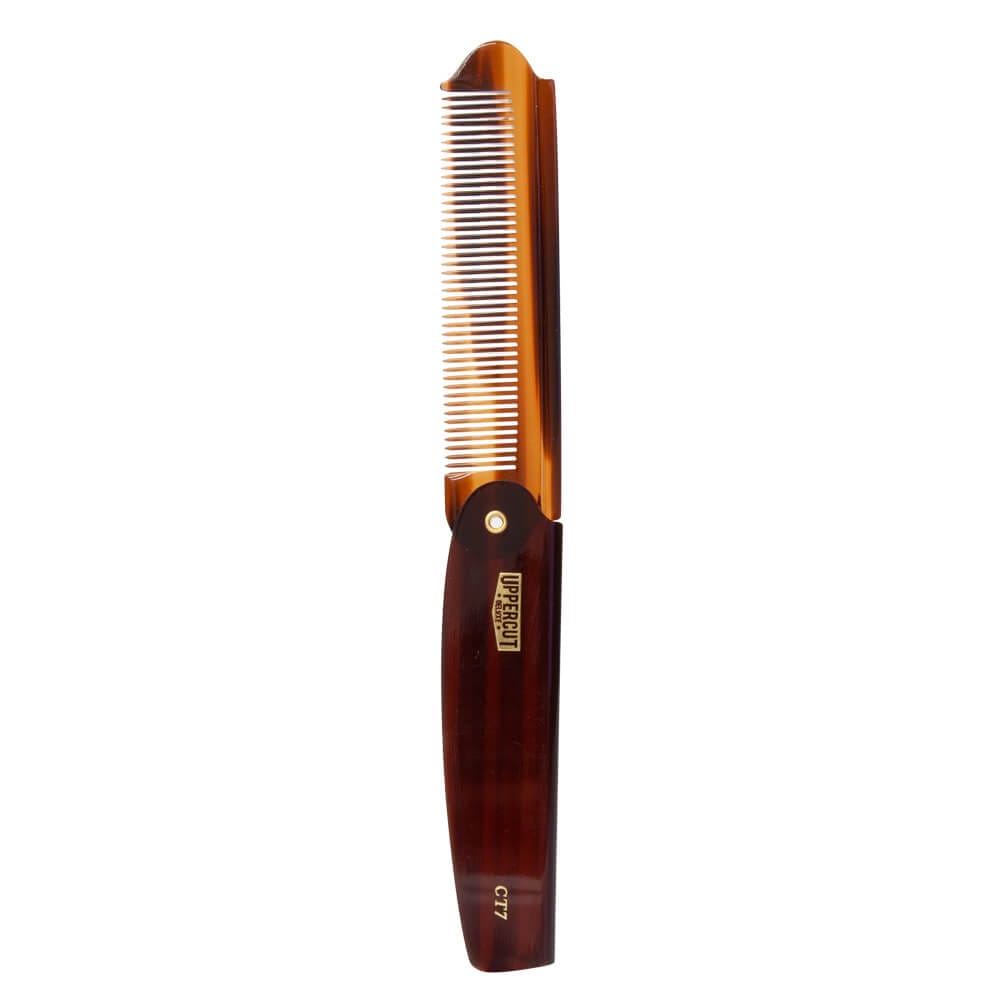 Uppercut Deluxe CT7 Flip Comb — tortoiseshell folding flip comb open, plain white background