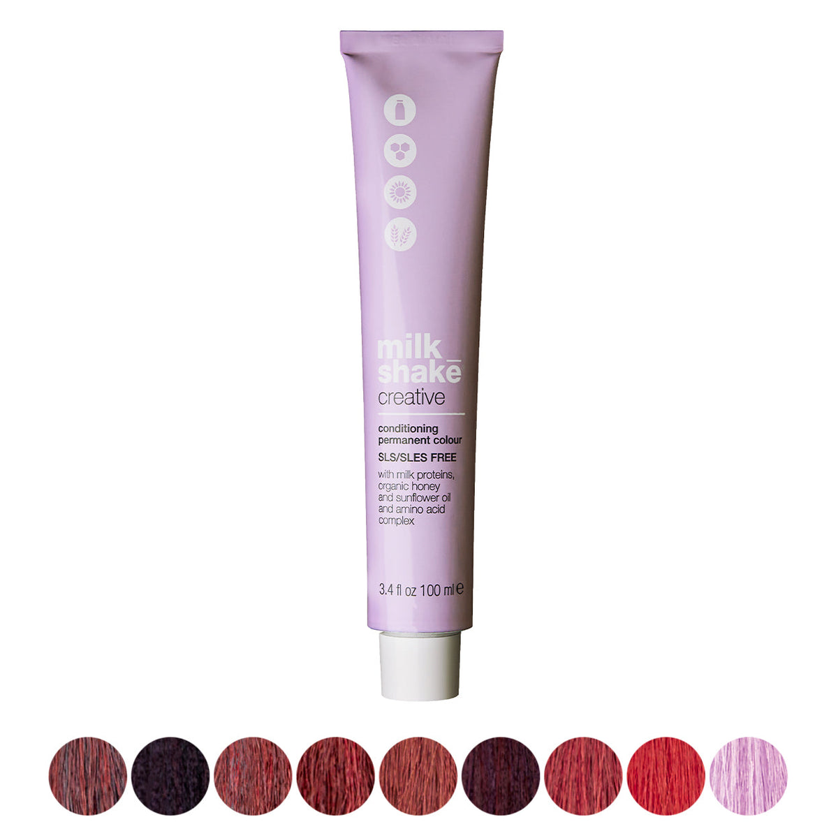 milk_shake Creative Permanent Colour – Red shades swatch chart (brand image)