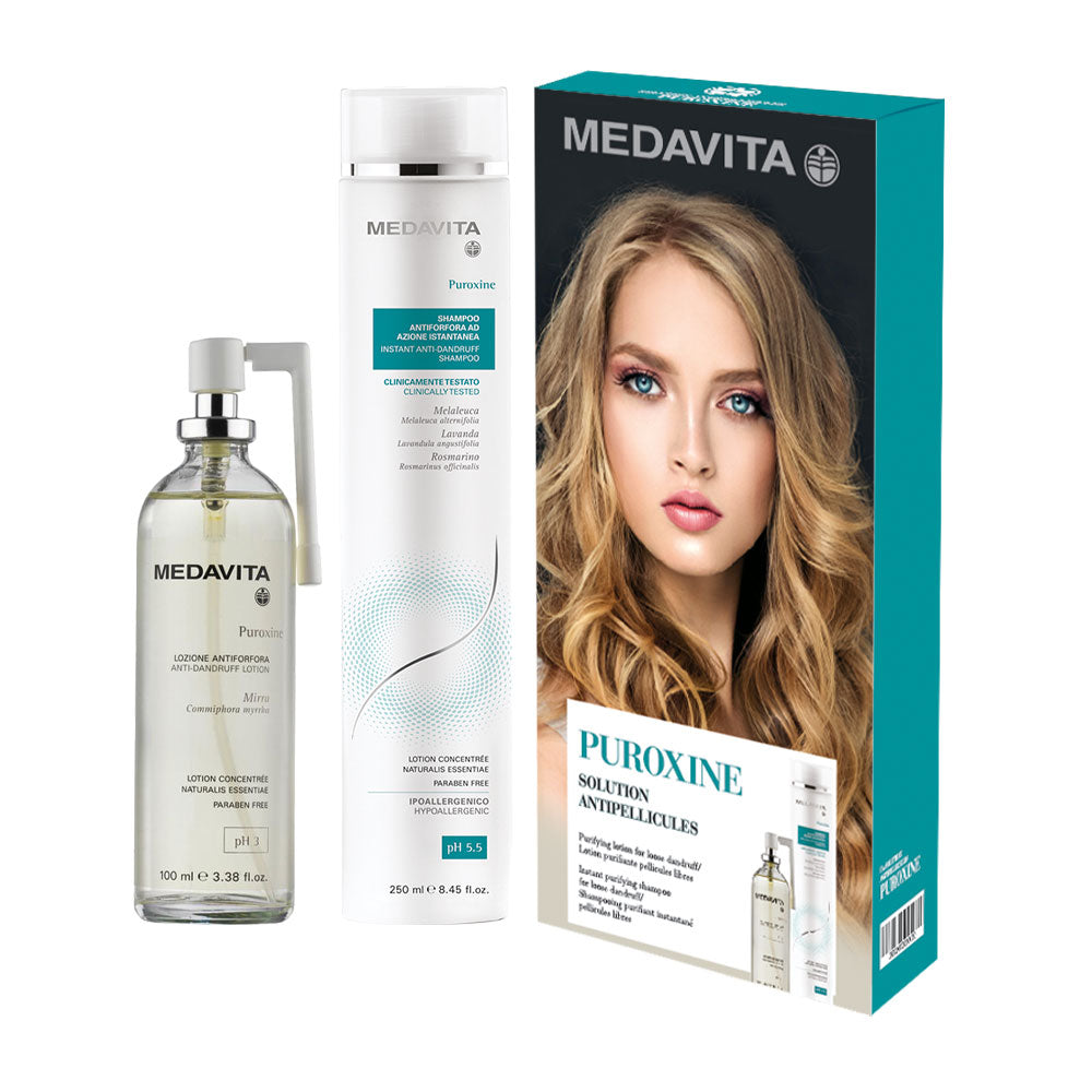 Medavita Puroxine Duo Shampoo + Lotion — product front, plain white background