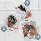 American Crew Detox Shampoo — three-step how-to-use cards showing pour, lather and rinse