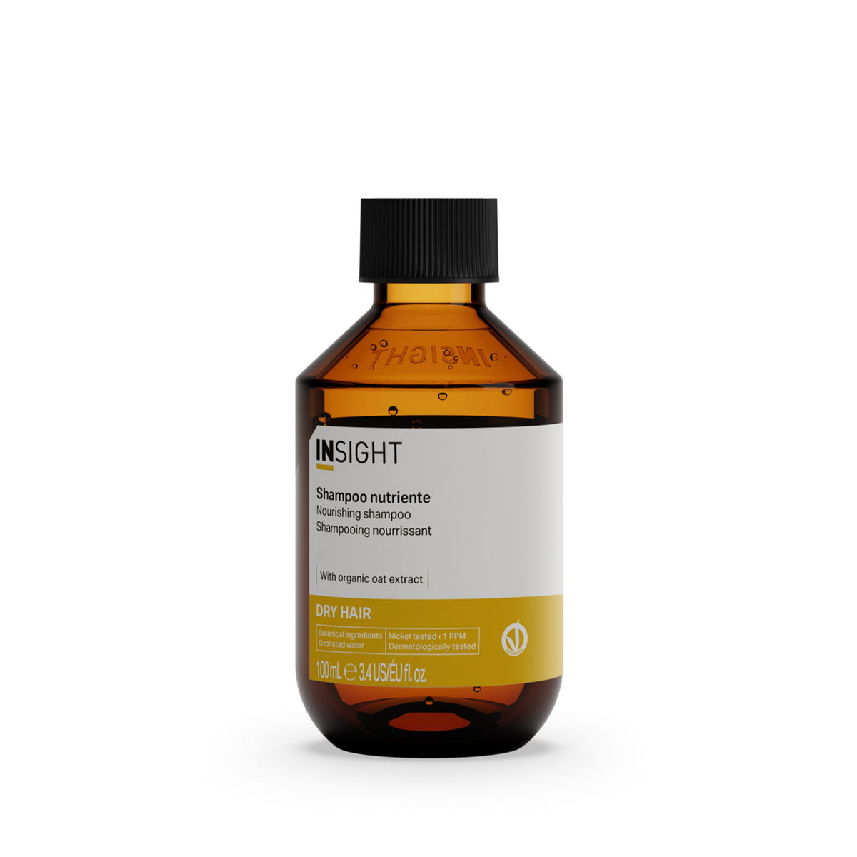 Insight Dry Hair Nourishing Shampoo 100 ml — 100 ml amber bottle, current white-label livery, front view