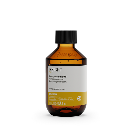 Insight Dry Hair Nourishing Shampoo 100 ml — 100 ml amber bottle, current white-label livery, front view