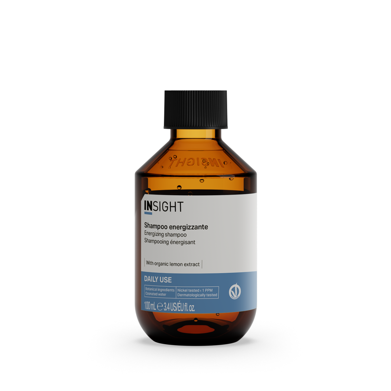 Insight Daily Use Energizing Shampoo 100 ml — 100 ml amber bottle, current white-label livery, front view