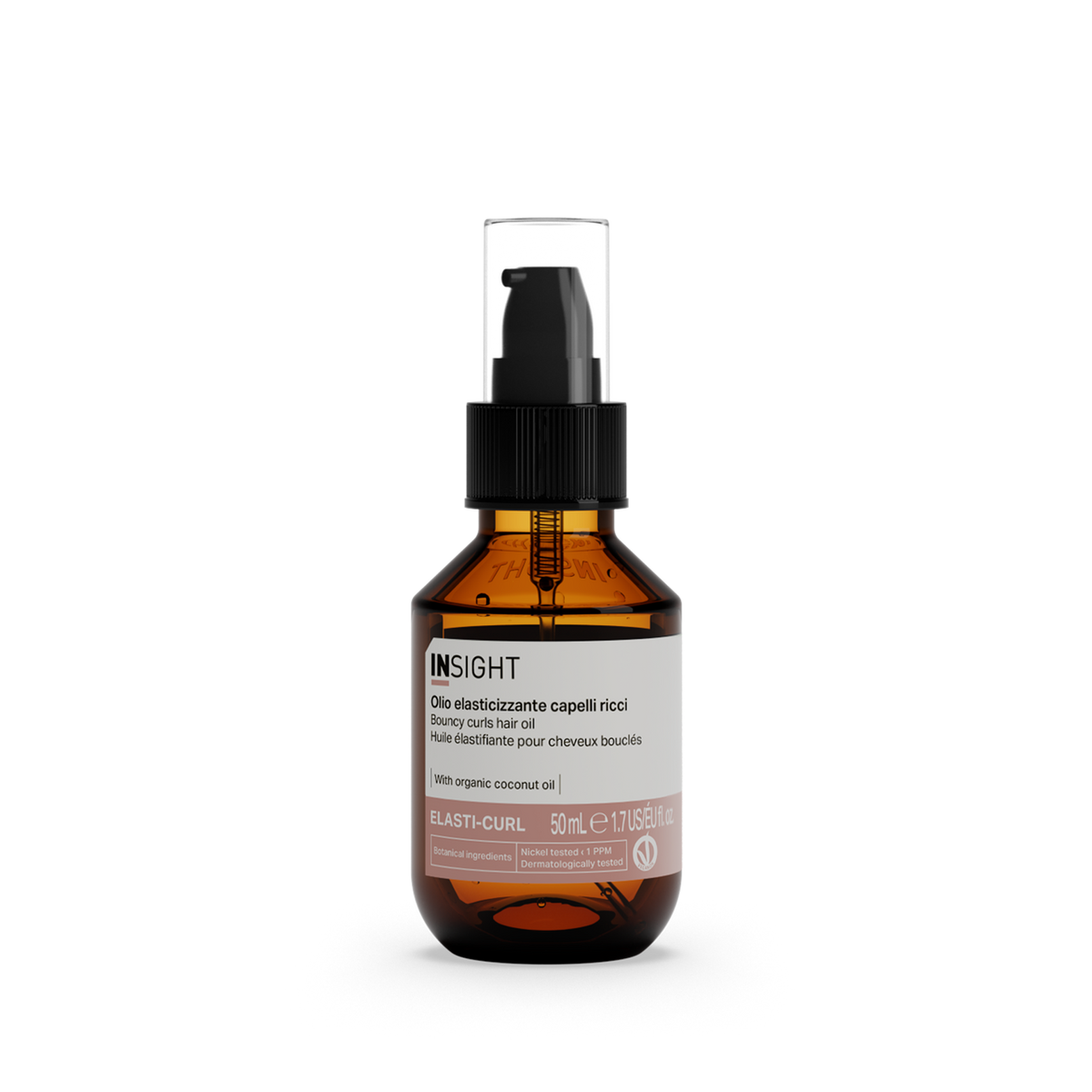 Insight Elasti-Curl Bouncy Curls Hair Oil 50 ml — 50 ml amber pump bottle, current white-label livery, front view