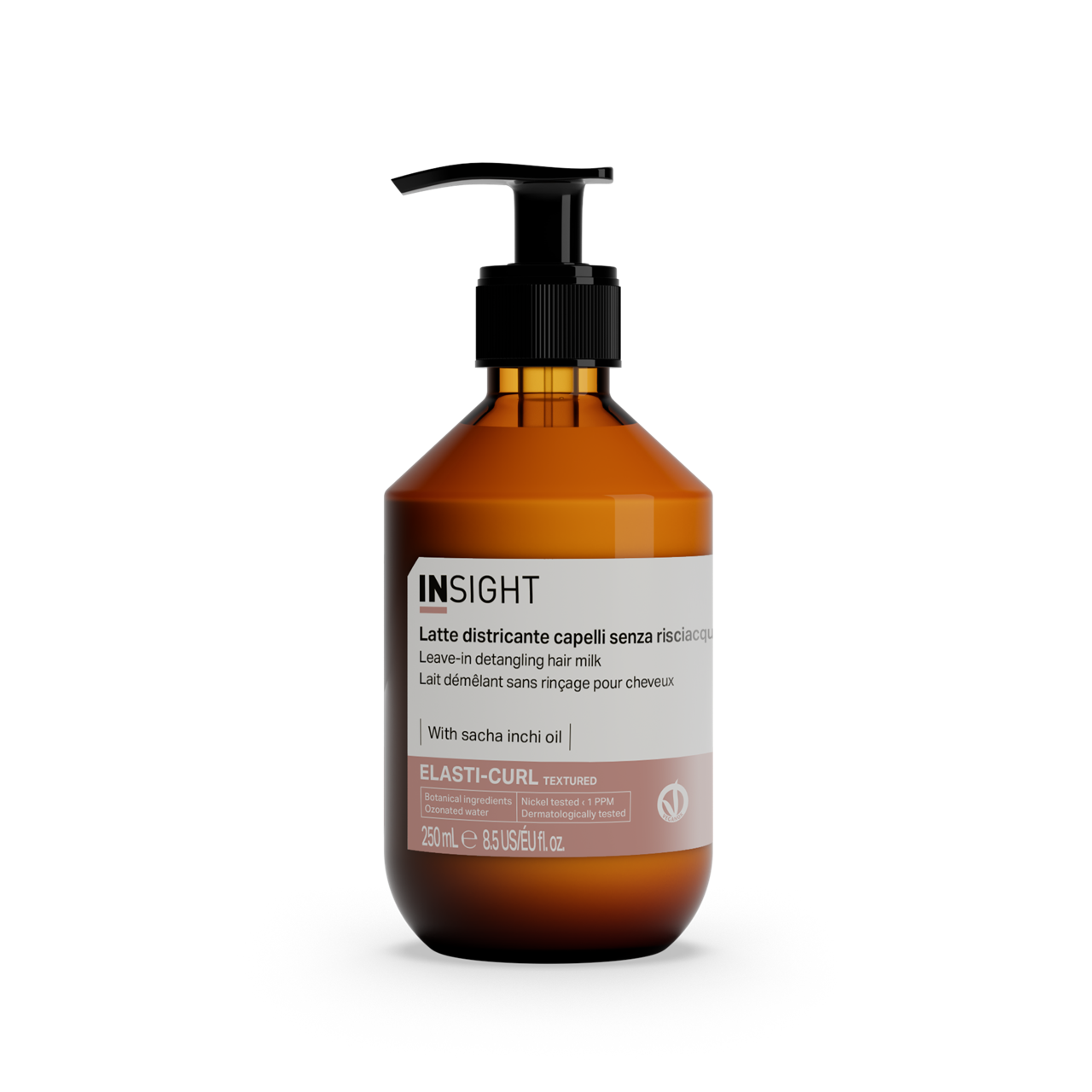 Insight Elasti-Curl Leave-In Detangling Hair Milk 250 ml — 250 ml amber pump bottle, current white-label livery, front view