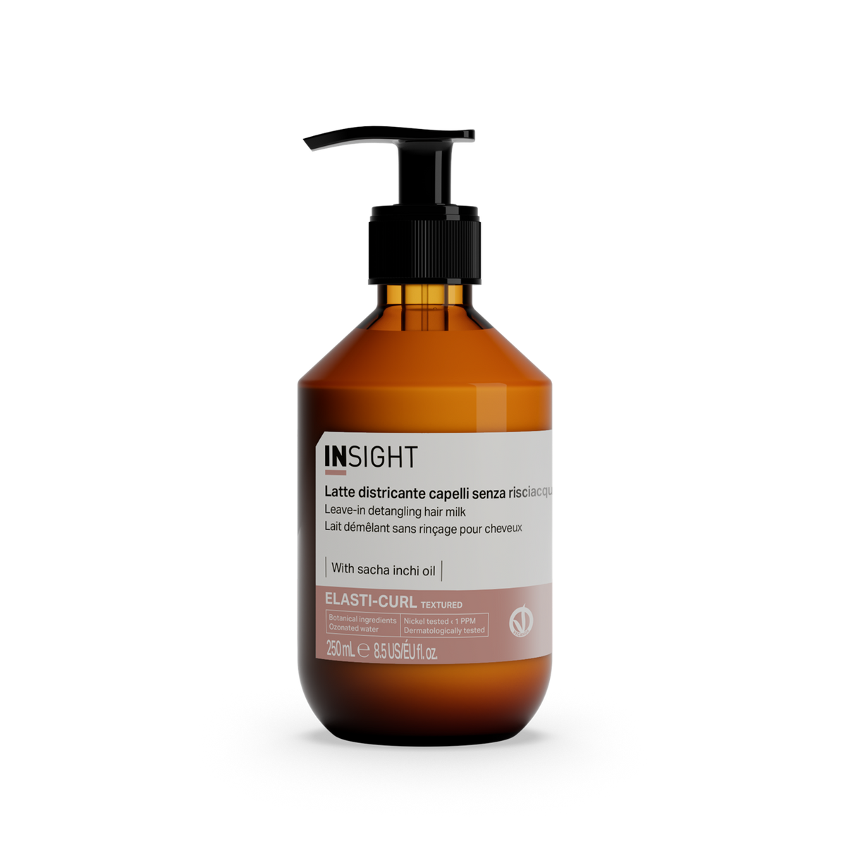 Insight Elasti-Curl Leave-In Detangling Hair Milk 250 ml — 250 ml amber pump bottle, current white-label livery, front view