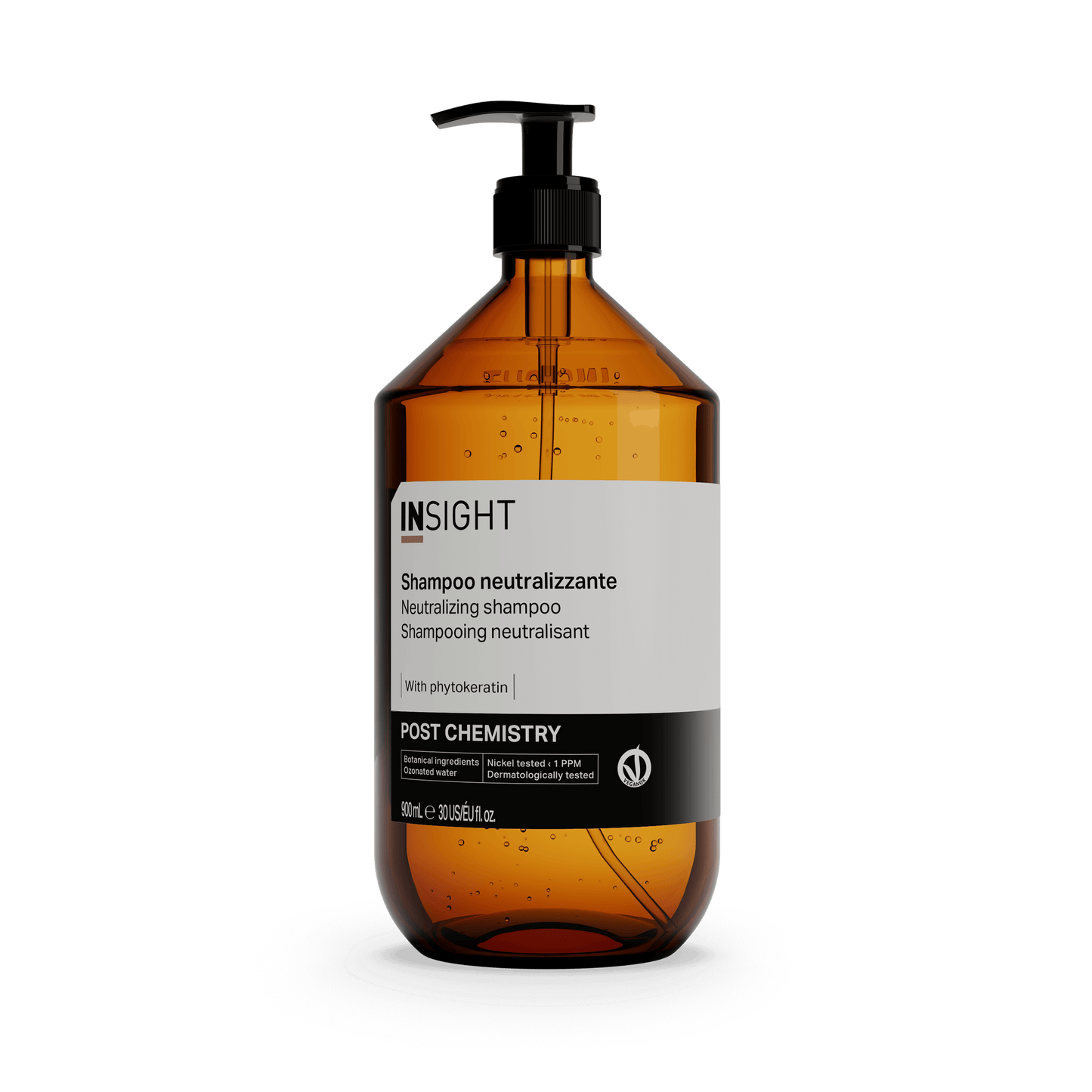 Insight Post-Chemistry Neutralizing Shampoo 900 ml — 900 ml amber pump bottle, current white-label livery, front view