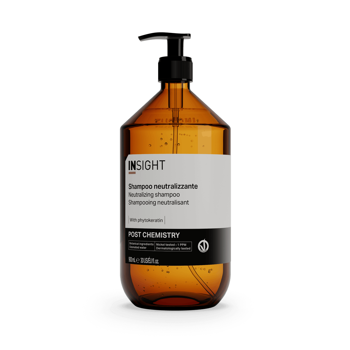 Insight Post-Chemistry Neutralizing Shampoo 900 ml — 900 ml amber pump bottle, current white-label livery, front view
