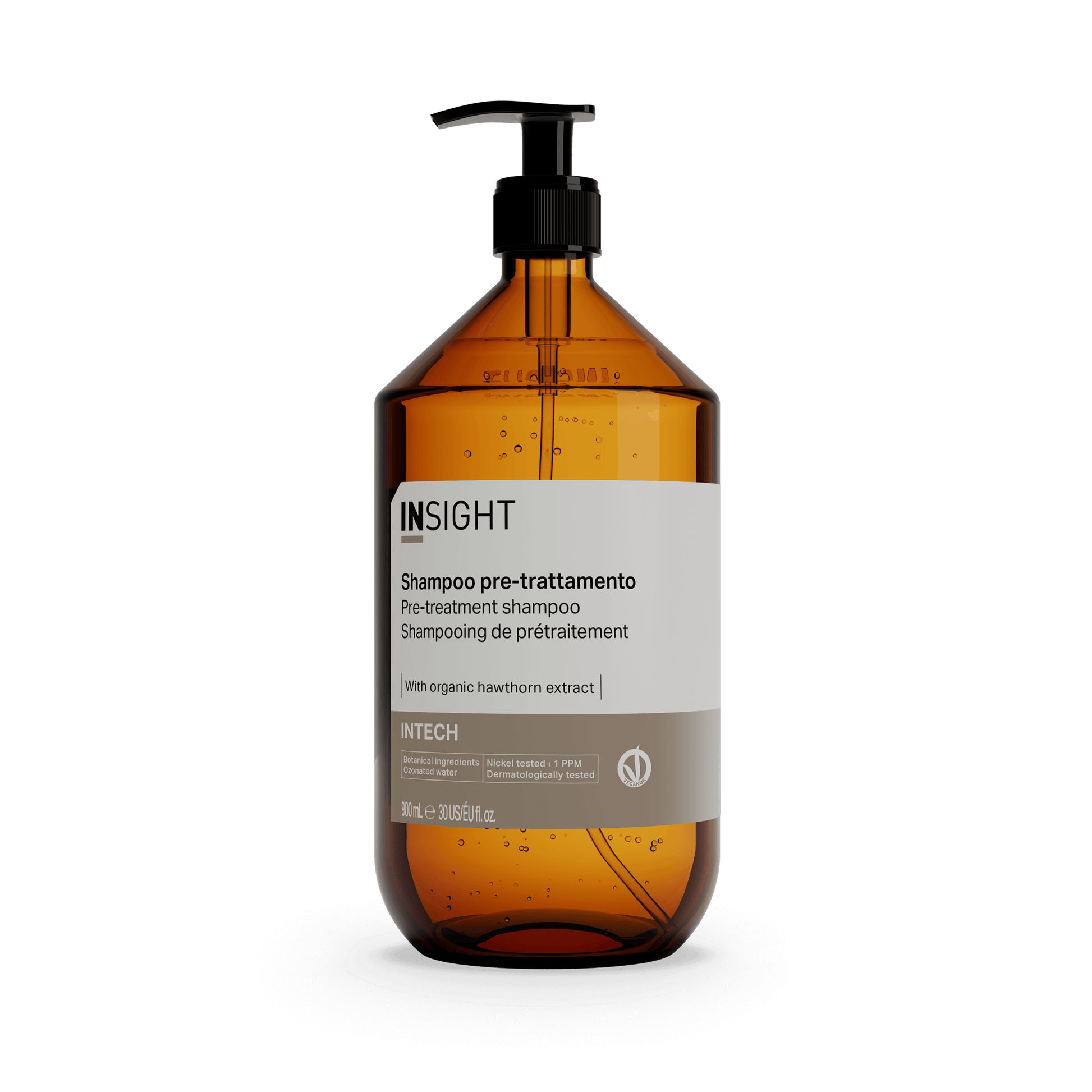 Insight Intech Pre-Treatment Shampoo 900 ml — 900 ml amber pump bottle, current white-label livery, front view
