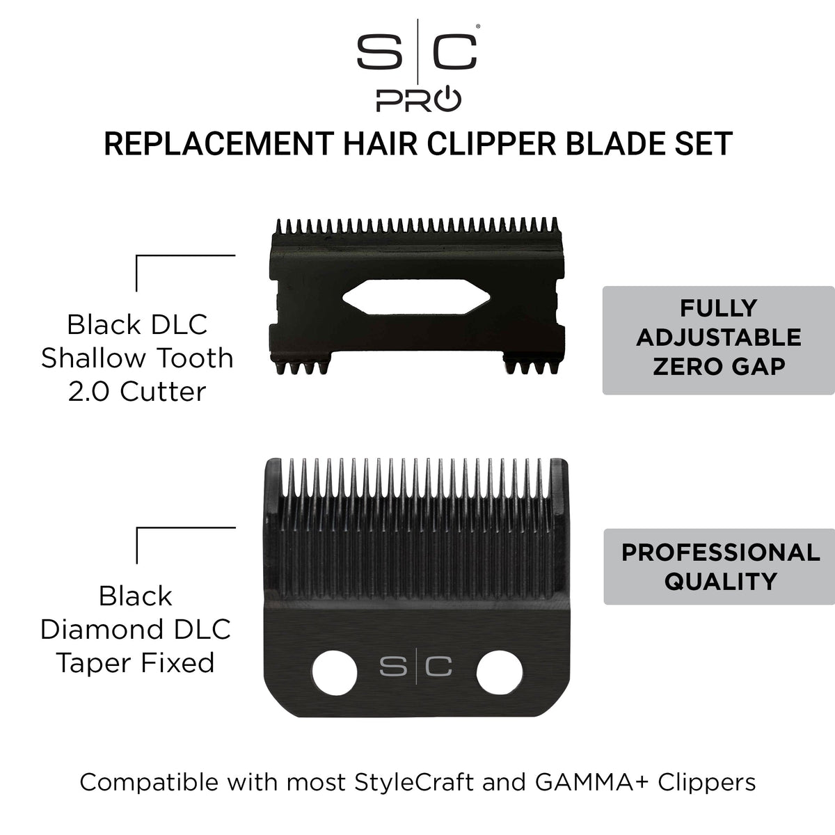 StyleCraft Black DLC Taper Clipper Blade and Shallow Tooth 2.0 Cutter – Professional