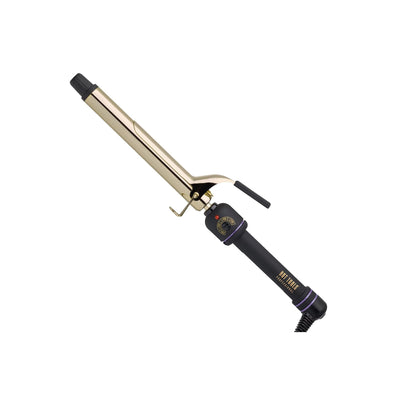 Hot Tools 1" Curling Iron/Wand Extra Long Barrel — 24K gold extra-long barrel curling iron with clamp, plain white background