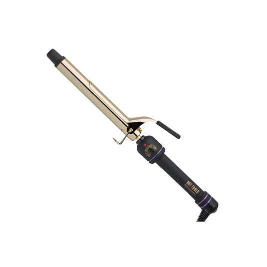 Hot Tools 1" Curling Iron/Wand Extra Long Barrel — 24K gold extra-long barrel curling iron with clamp, plain white background