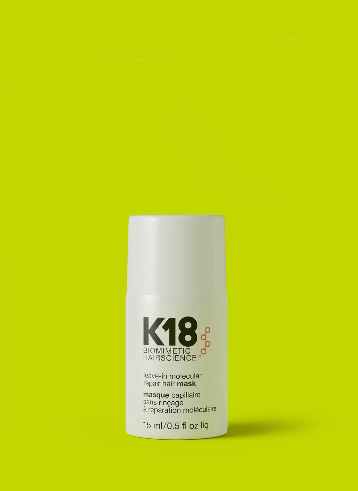 K18 Leave-In Molecular Repair Hair Mask — 15 ml mini pump bottle, front label