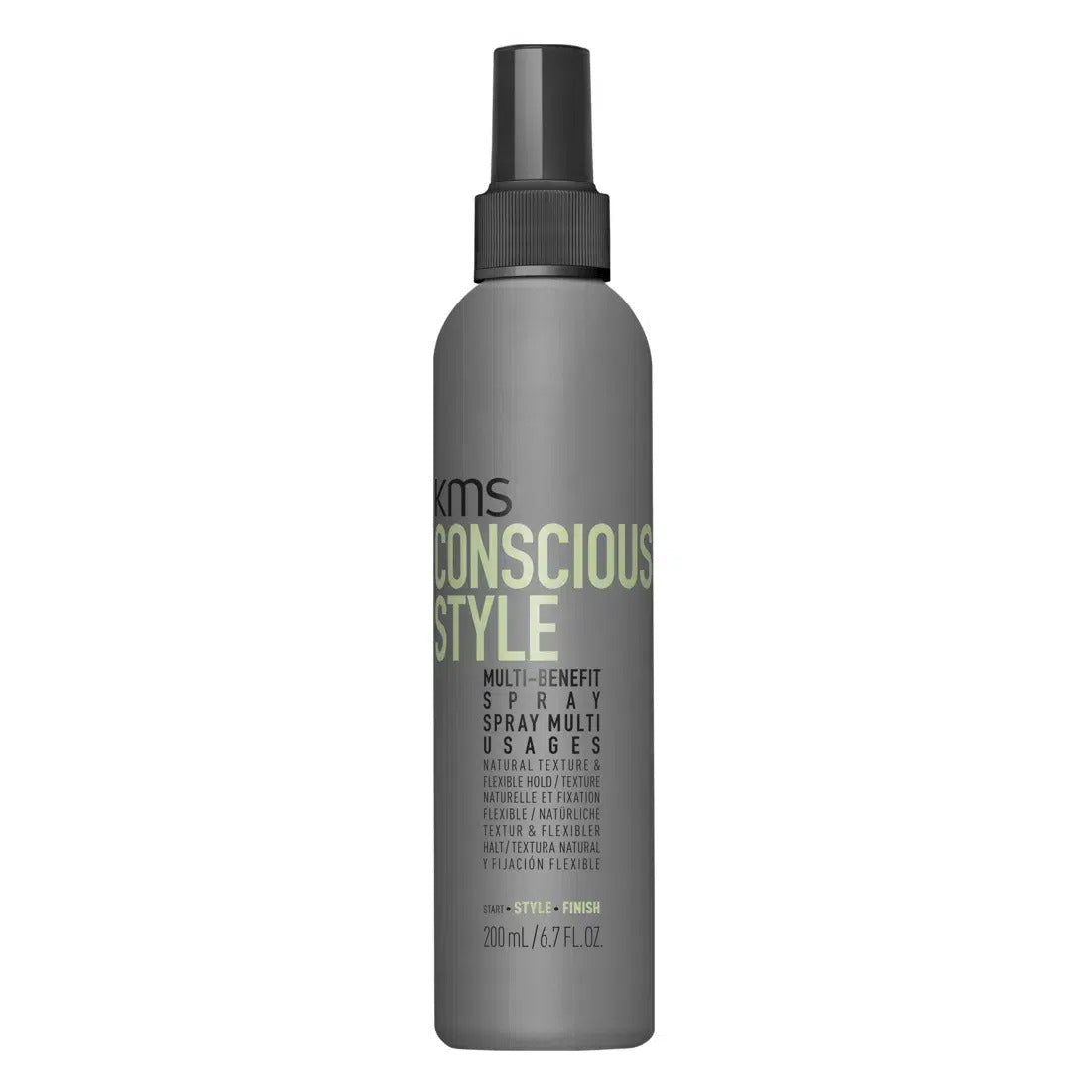 KMS ConsciousStyle Multi-Benefit Spray Duo — one of the two 200 mL spray bottles supplied, front label, plain white background
