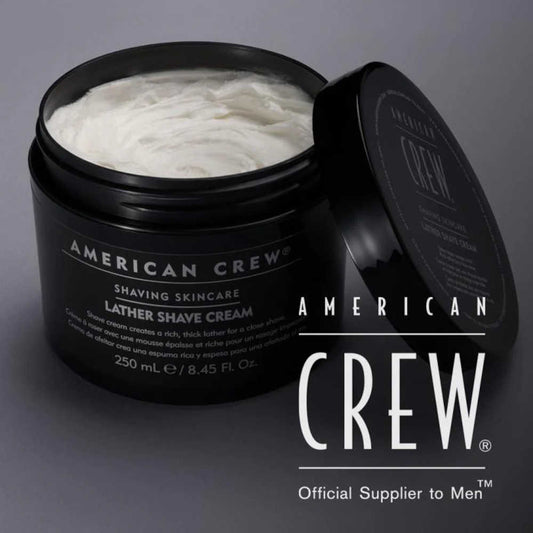 American Crew Lather Shave Cream — open 250 ml jar showing the cream texture