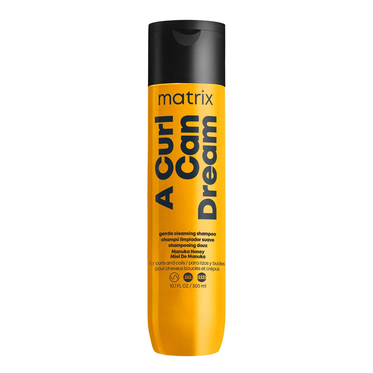 Matrix A Curl Can Dream Shampoo – current livery, yellow 300 ml bottle without the retired Total Results wordmark, front label, plain white background