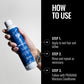 Moisture Marvel Shampoo — how-to-use infographic, new-livery 300 ml bottle