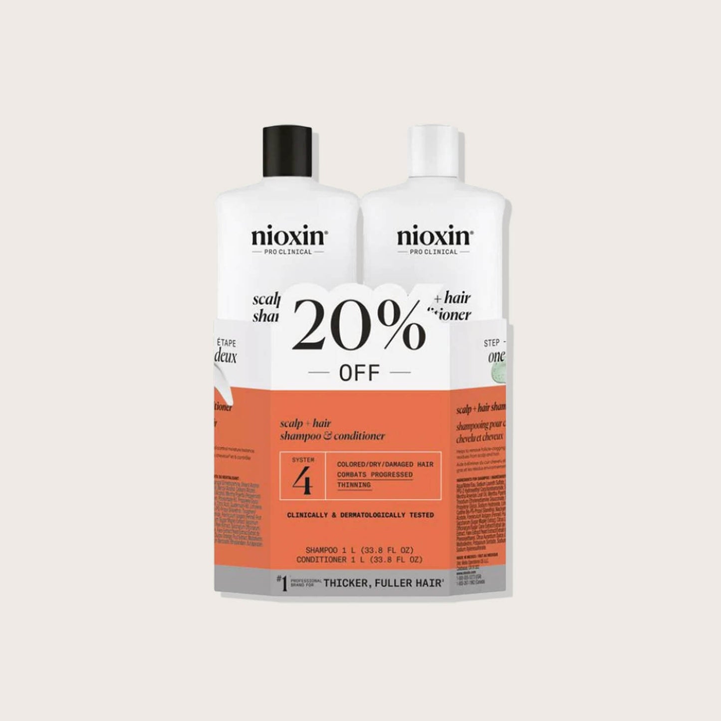 Nioxin System 4 Shampoo & Conditioner Duo – Cleanse and Condition for Colour-Treated Hair with Progressed Thinning