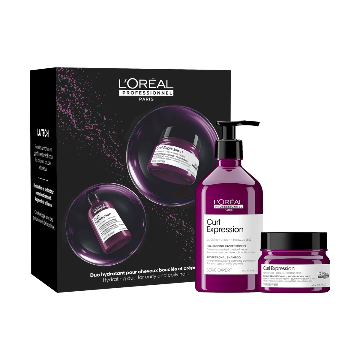 L'Oréal Professionnel Curl Expression Holiday Duo 2026 — gift box with the 500 ml moisturizing cleansing cream and the 250 ml intensive mask, front of pack