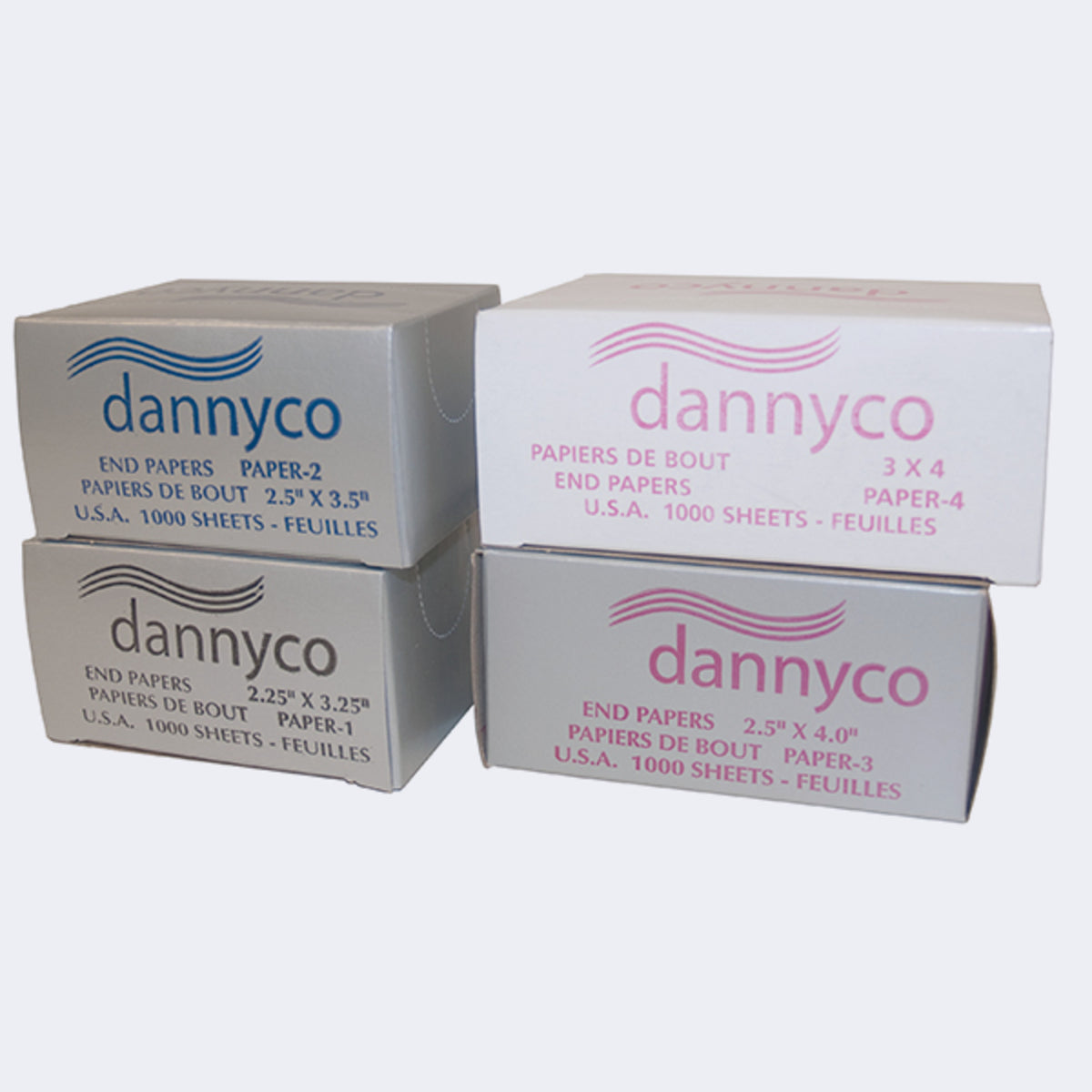 Dannyco Perm End Papers – 1,000-Sheet Dispenser Box / Papiers pointes Dannyco pour permanente – boîte distributrice de 1 000
