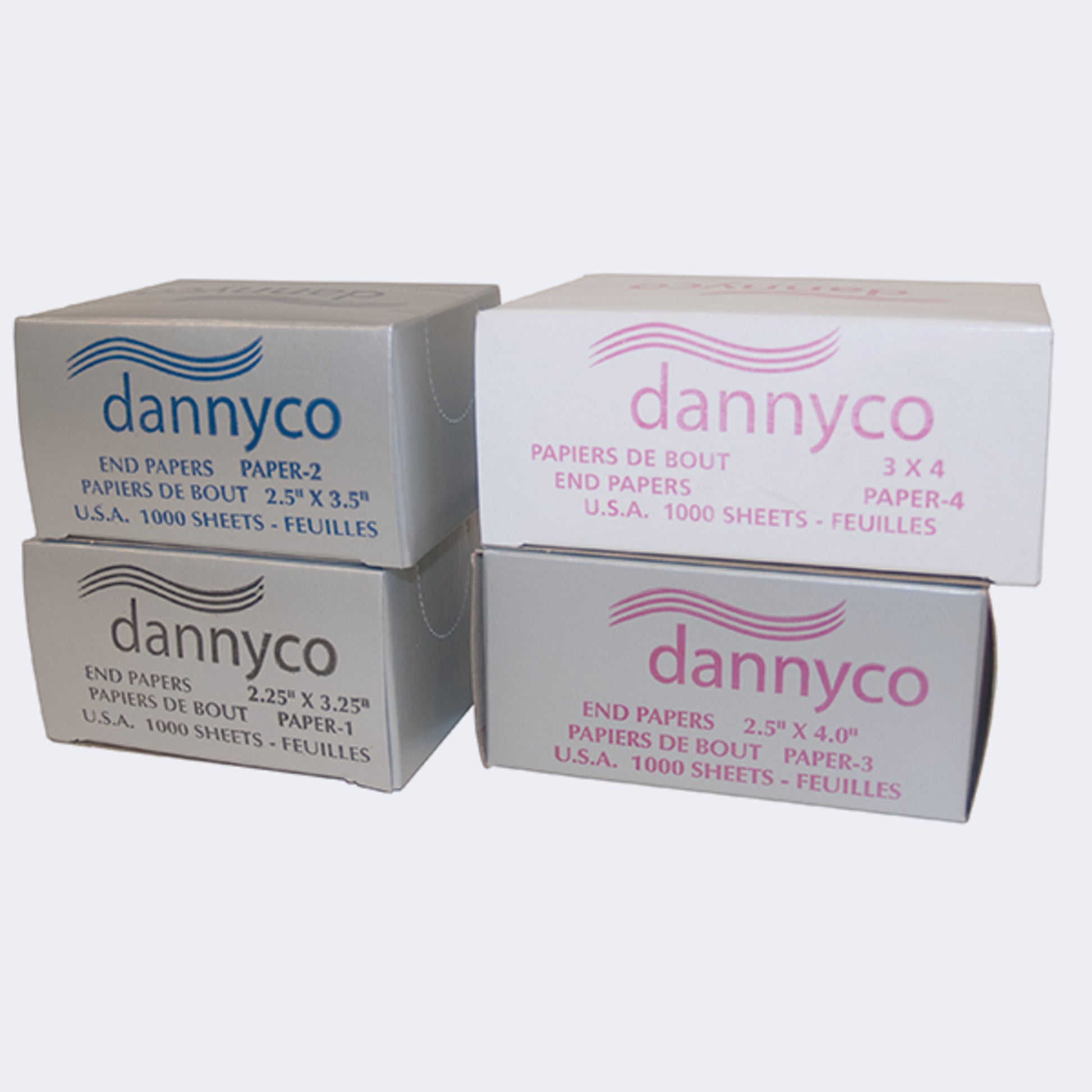 Dannyco Perm End Papers – 1,000-Sheet Dispenser Box / Papiers pointes Dannyco pour permanente – boîte distributrice de 1 000