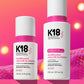 K18 HeatBounce Leave-In Conditioning Heat Protectant — 118 ml at-home size beside 237 ml salon size